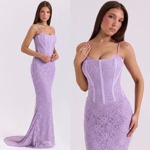 House of CB Antonina Orchid Lace Corset Maxi Dress Purple Size M Regular Cup A-C